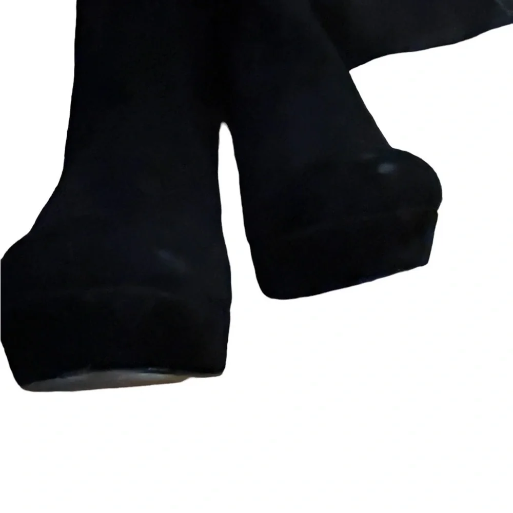 H by Halston Vintage Black Leather Suede over the Knee Platform Heel Boots 7.5